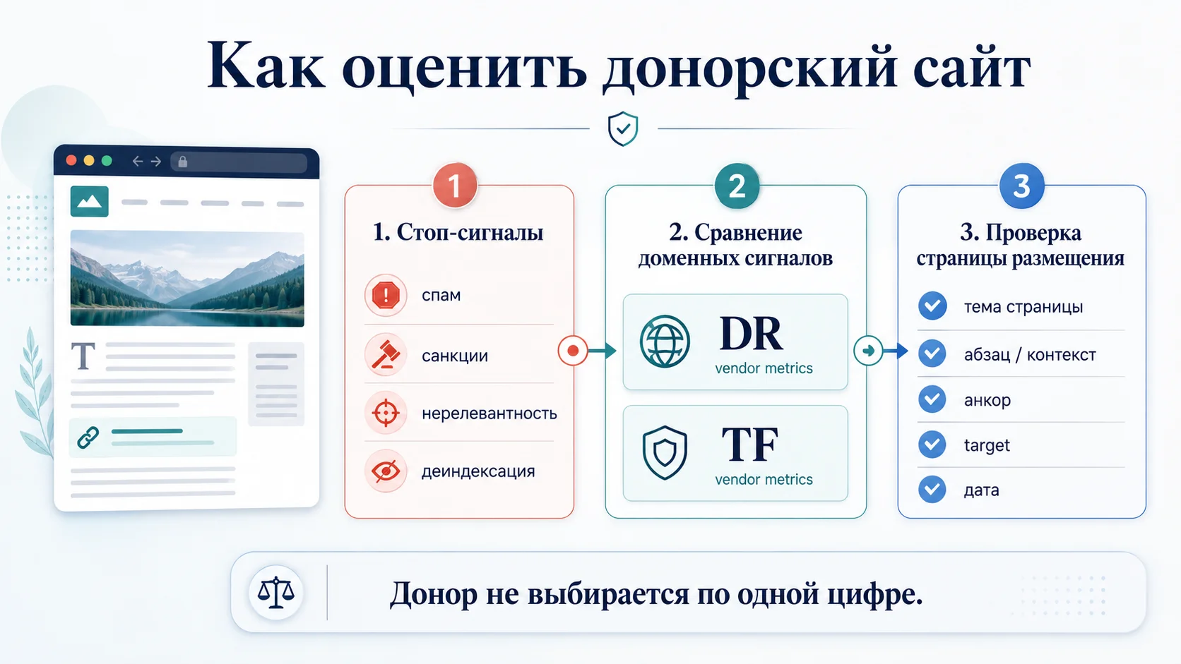 Оценка сайта-донора: стоп-сигналы, DR и TF, страница размещения и контекст