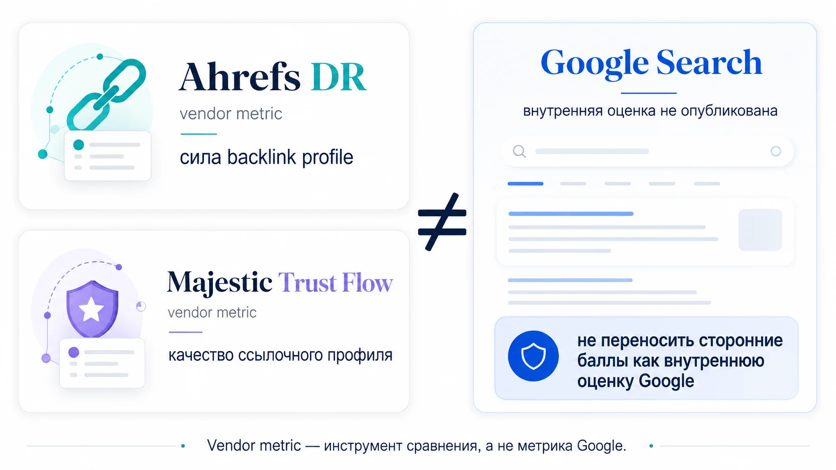 DR и Trust Flow как сторонние SEO-метрики, а не внутренние оценки Google